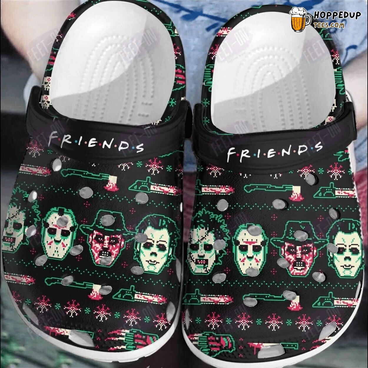 Pixel Art Friends Horror Halloween Movie Classic Comfortable Clogs