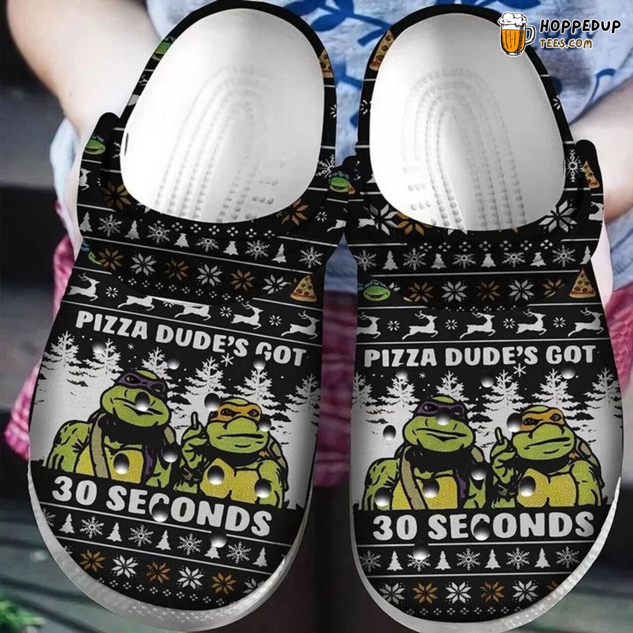 Pizza Dudes 30 Seconds Ninja Turtle Christmas Ugly Pattern Clogs