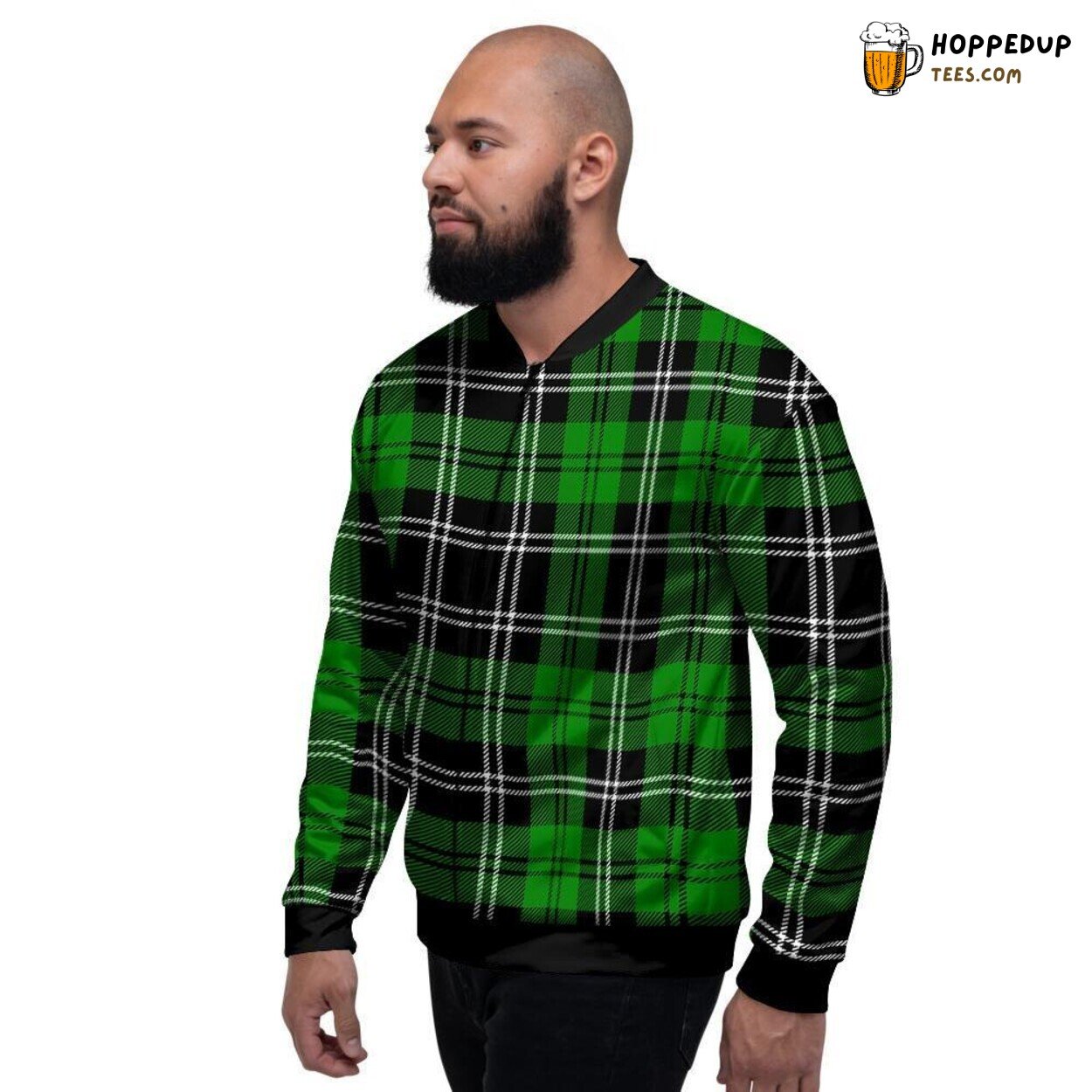 Plaid Tartan Design in Refreshing Green Men’s Bomber Jacket Classic Checks