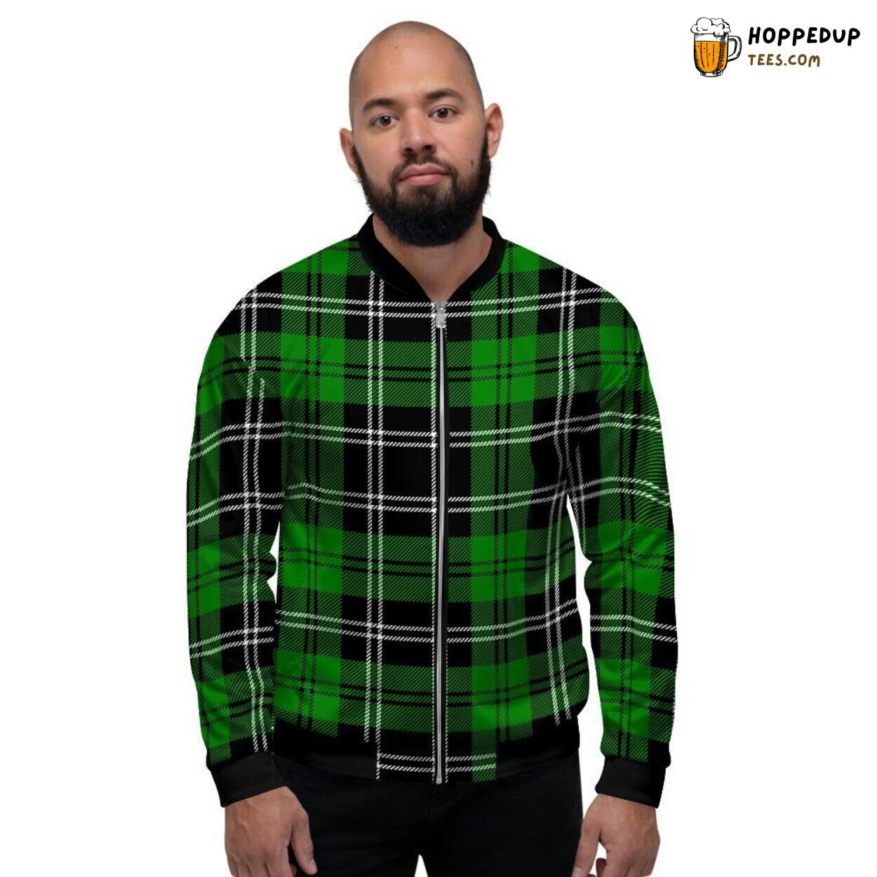 Plaid Tartan Design in Refreshing Green Men’s Bomber Jacket Classic Checks