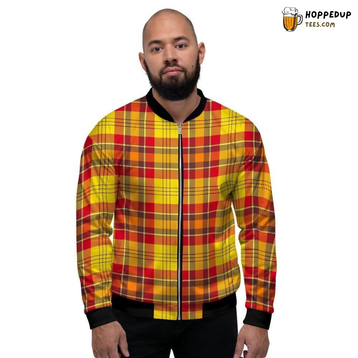 Plaid Tartan Design Vibrant Yellow Men’s Bomber Jacket Checked Pattern Fashion Wear