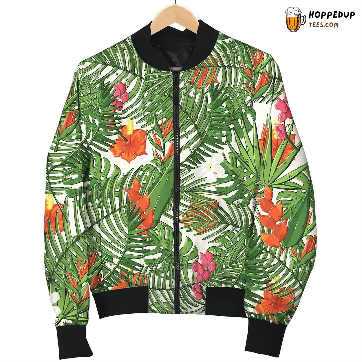 Plant Seamless Pattern With Hibiscuspalm Bomber Jacket