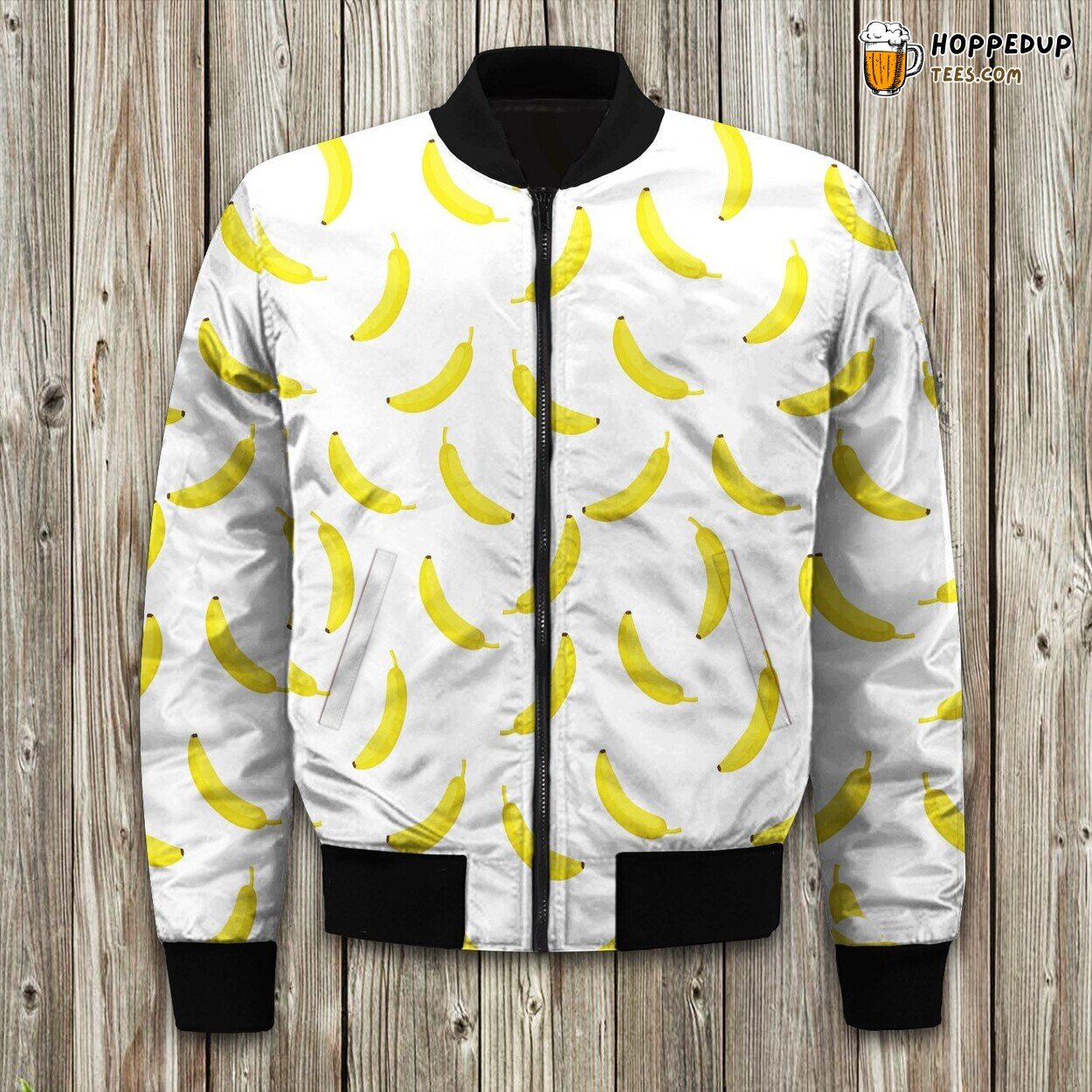 Playful Banana Monkey Design Winter Bomber Jacket Tropical Style Touch