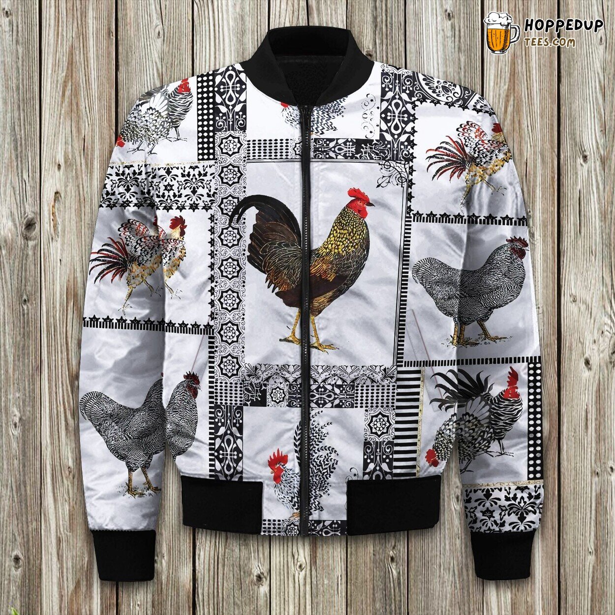 Playful Chicken Theme Winter Bomber Jacket Superior Padded Warmth Ensured