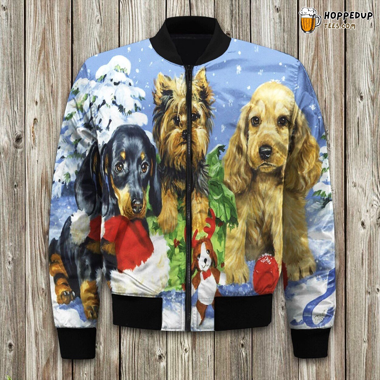 Playful Christmas Dog Winter Bomber Jacket Superior Padded Warmth Ensured