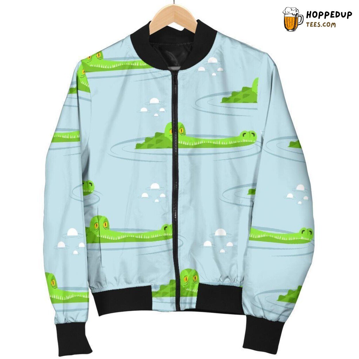 Playful Crocodile Cartoon Men’s Bomber Jacket Unique Pattern Essence Art
