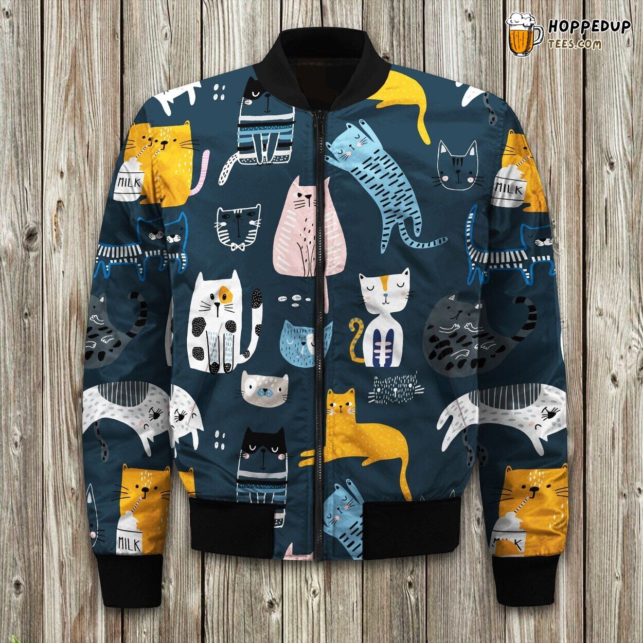 Playful Cute Cats Design Winter Bomber Jacket Premium Padded Warmth Quality