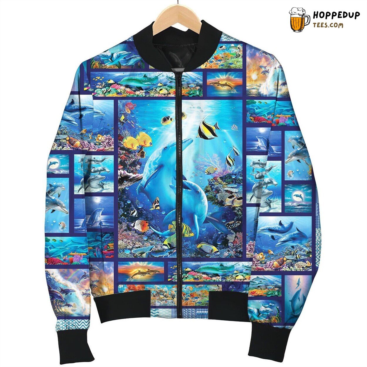 Playful Dolphin Leap Scene Bomber Jackets Winter Ocean Majesty