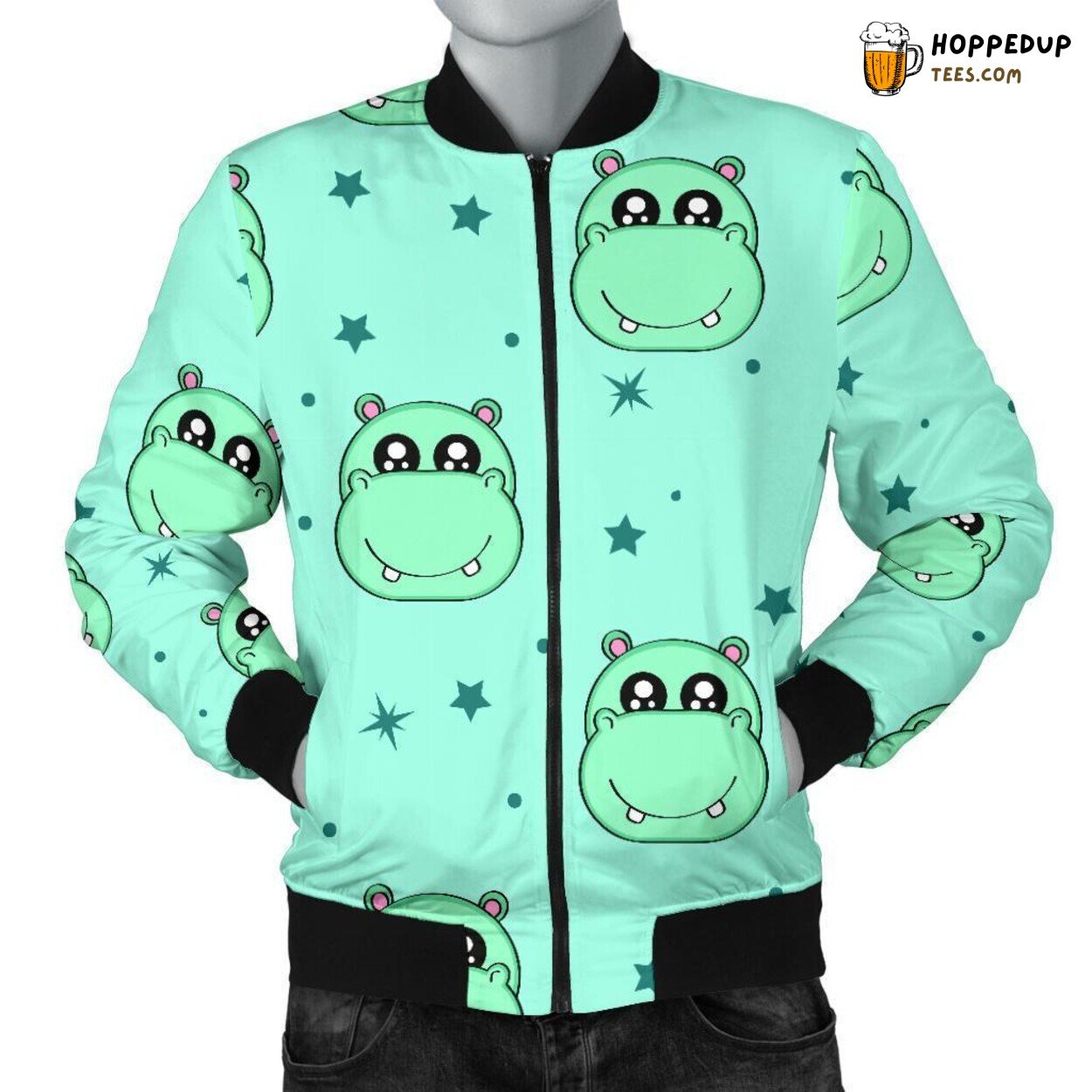 Playful Hippo Delight Men’s Bomber Jacket Unique Pattern Design Essence