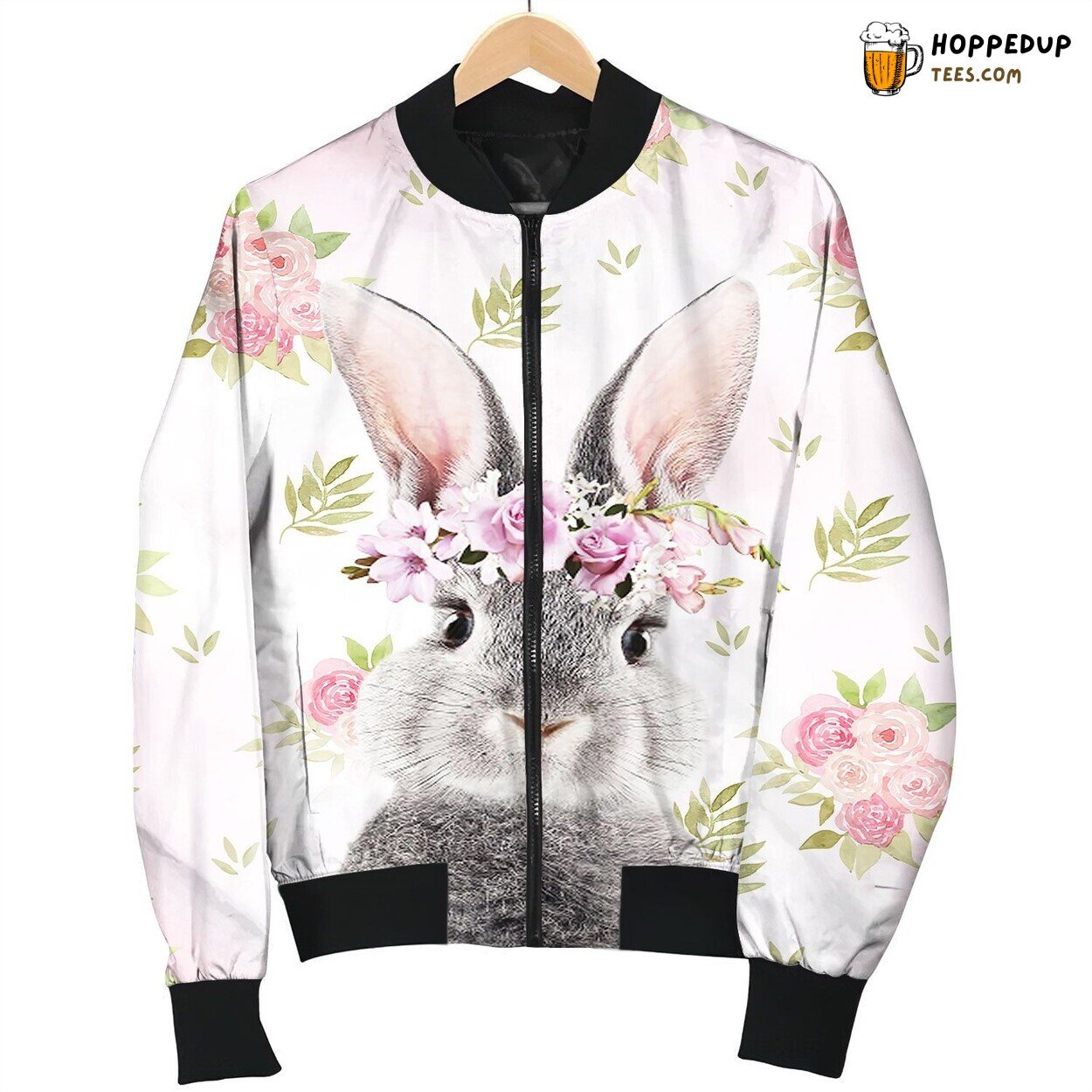 Playful Rabbit Frolic Scene Bomber Jackets Winter Field Adventures