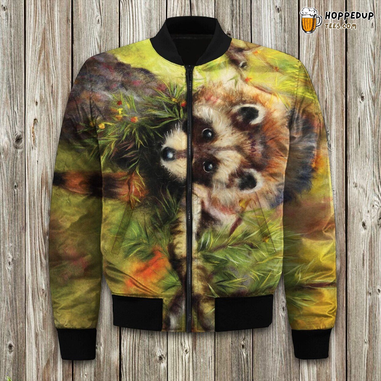 Playful Raccoon Design Winter Bomber Jacket Woodland Charm Display