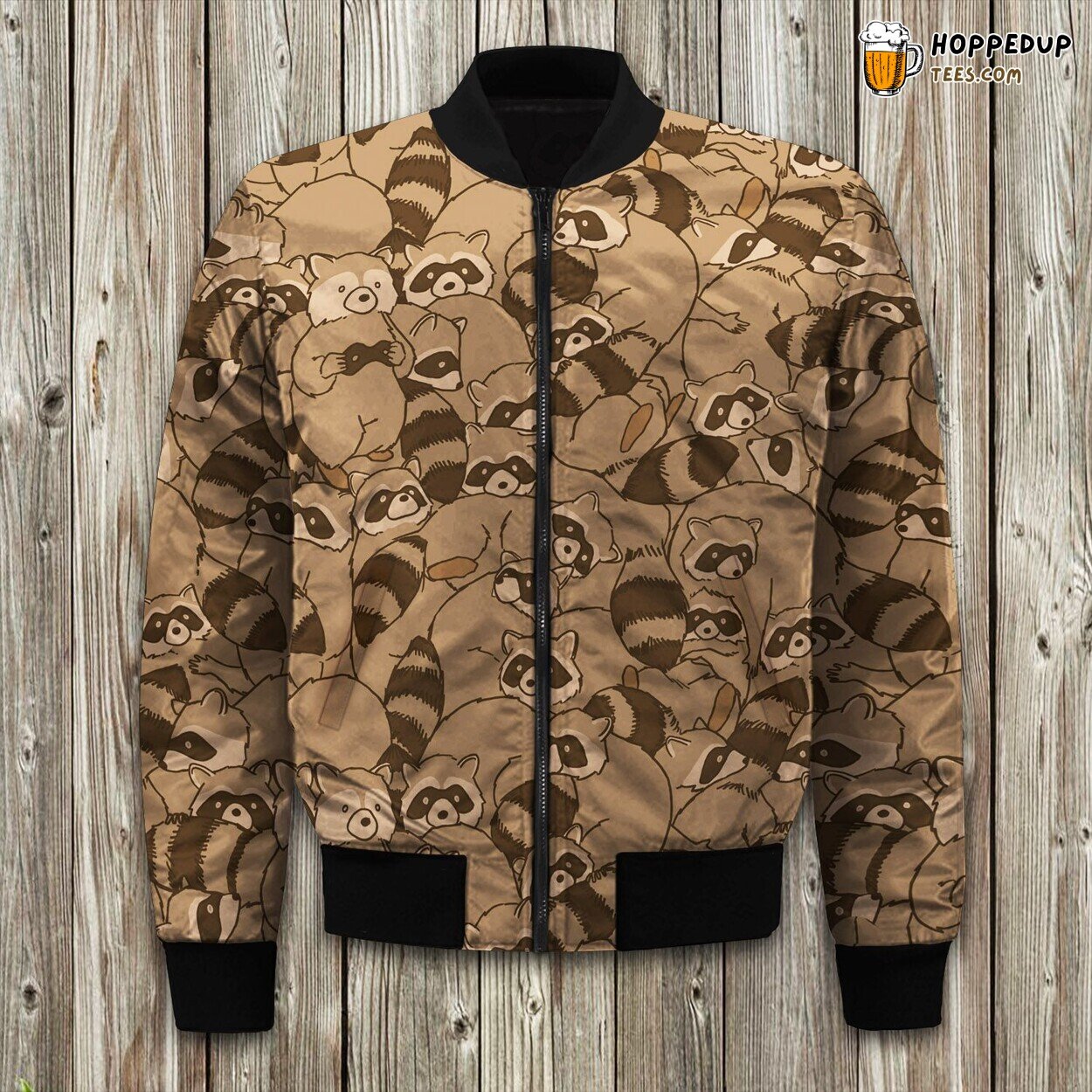Playful Raccoon Wildlife Winter Bomber Jacket Nature Enthusiast’s Style