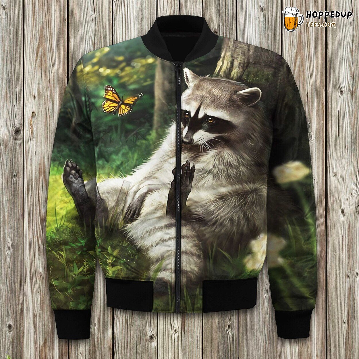 Playful Raccoon Wildlife Winter Bomber Jacket Nature Enthusiast’s Touch