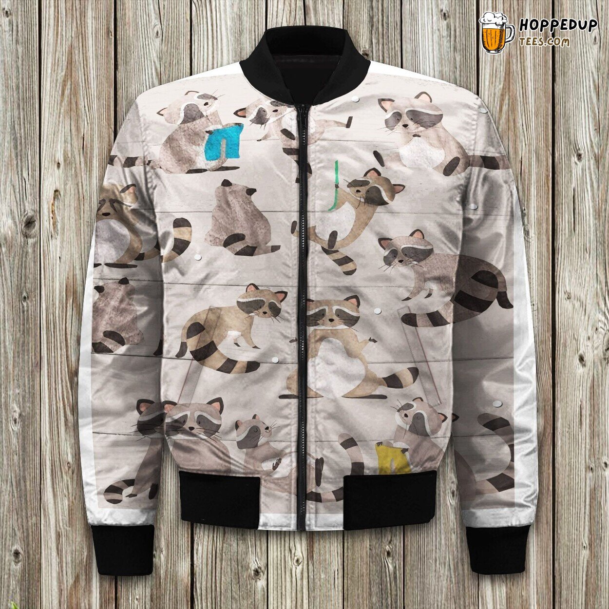 Playful Raccoon Wildlife Winter Bomber Jacket Nature Lover’s Fashion Look