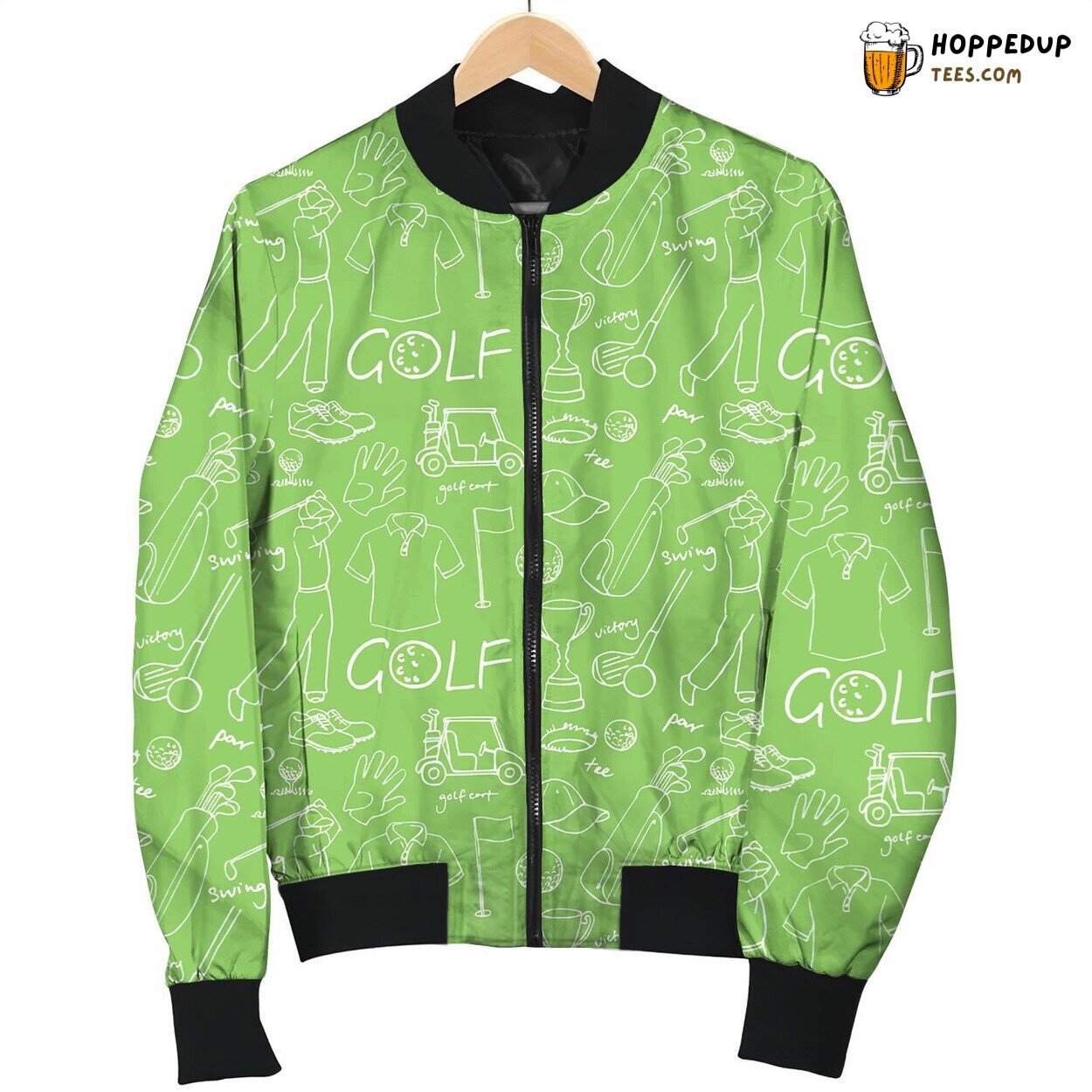 Playing Golf By White Line Bomber Jacket