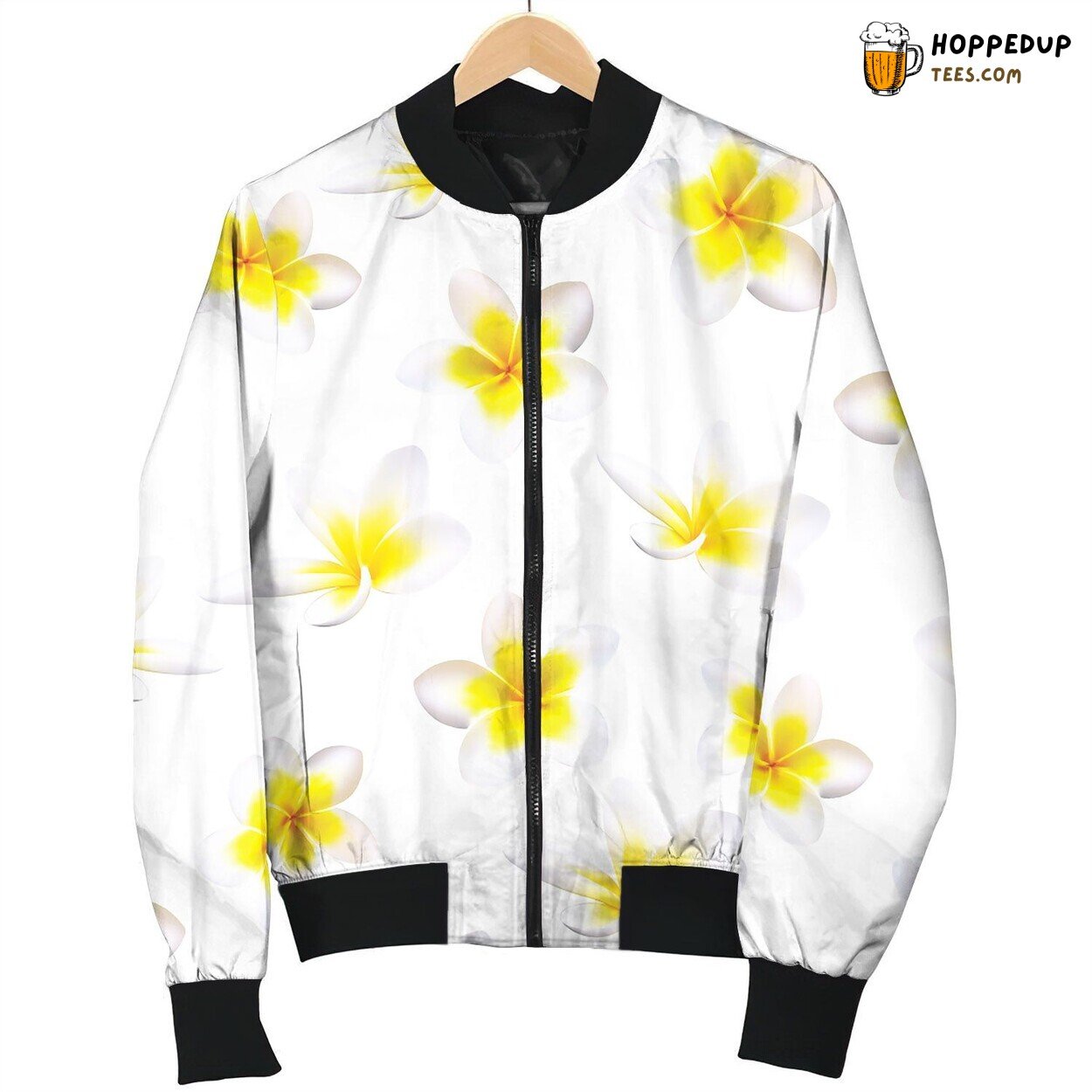 Plumeria Tropical Flowers Seamless Pattern Bomber Jacket