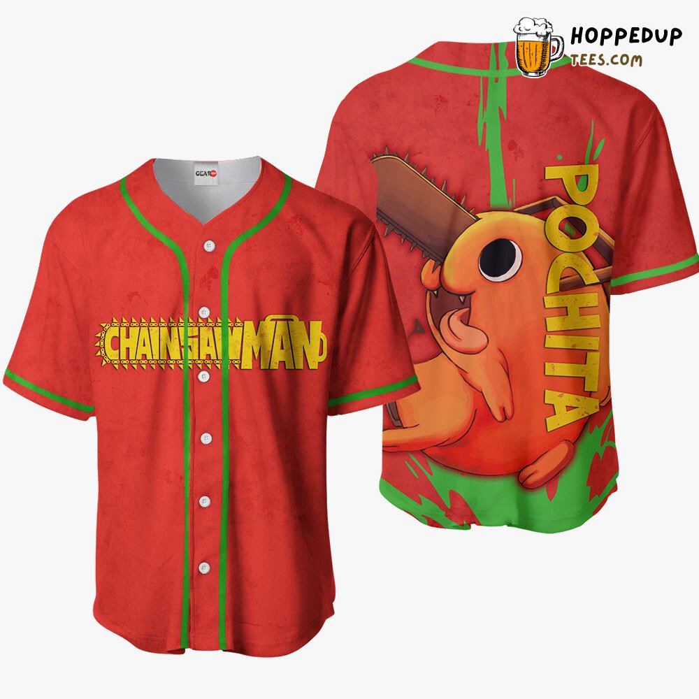 Pochita Unique Design Anime Baseball Jersey Shirt Distinctive Collection