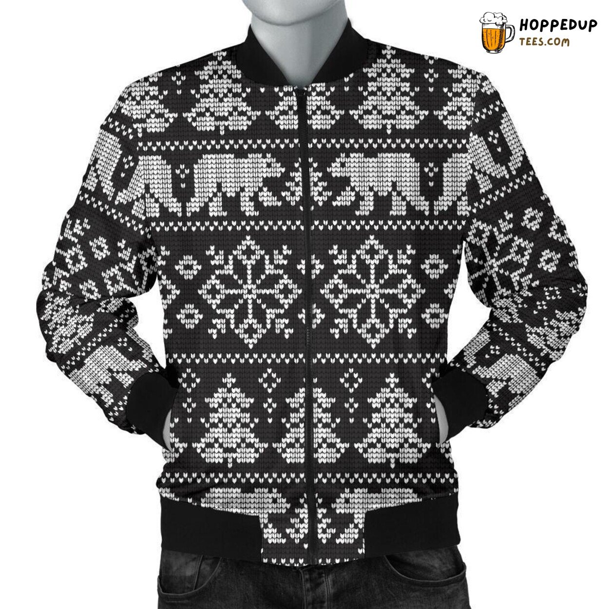 Polar Bear in Fairisle Christmas Men’s Bomber Jacket Unique Pattern Essence