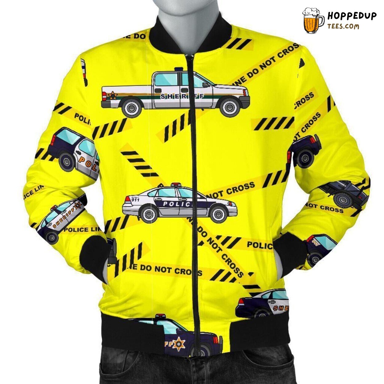 Police Car Patrol Presence Men’s Bomber Jacket Authority Design Tribute Art