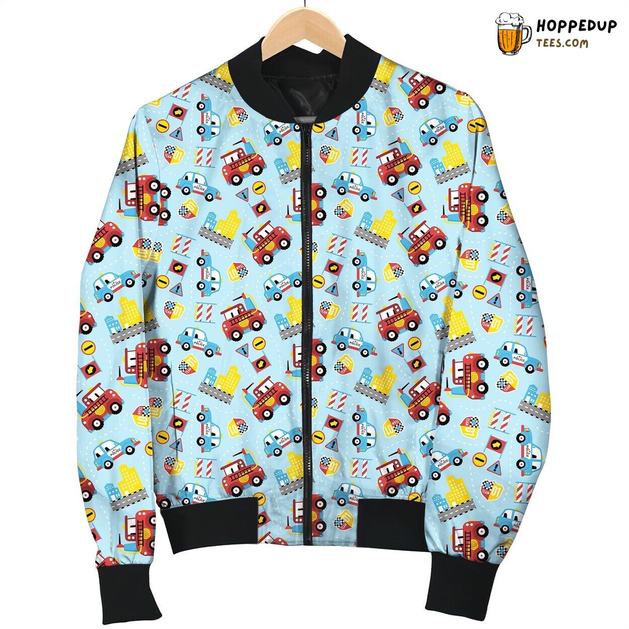 Police Cartoon Car Bomber Jacket
