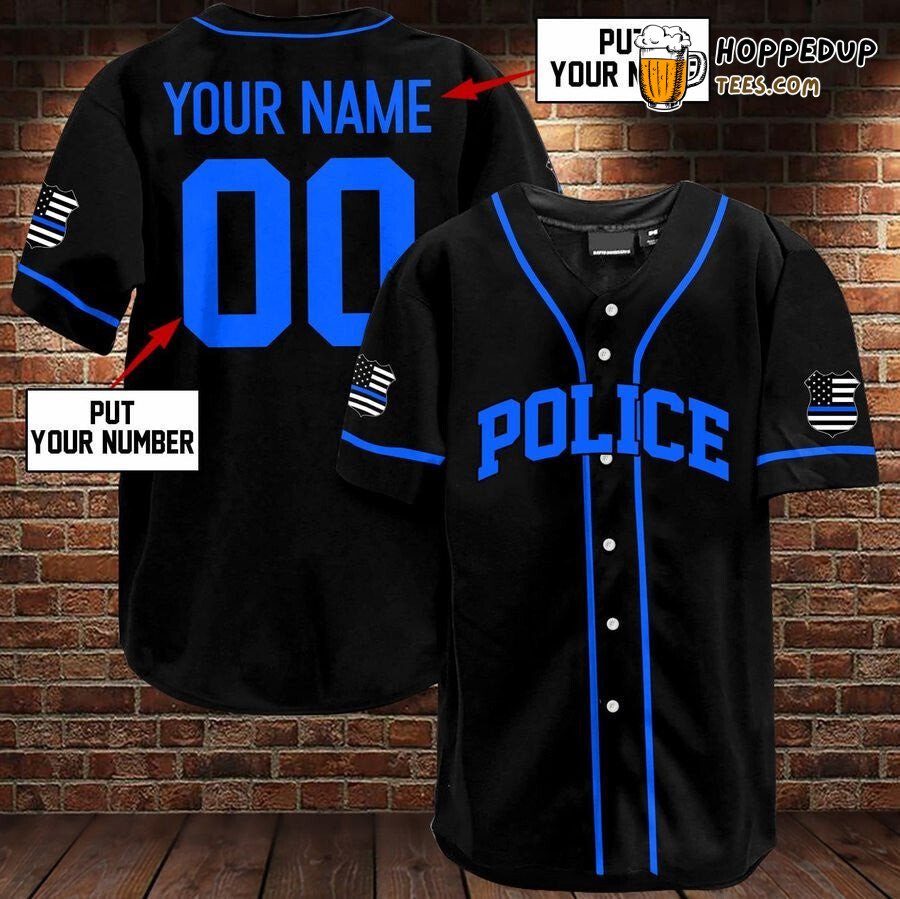 Police Theme Black Baseball Jersey Personalized Unique Numbered Edition