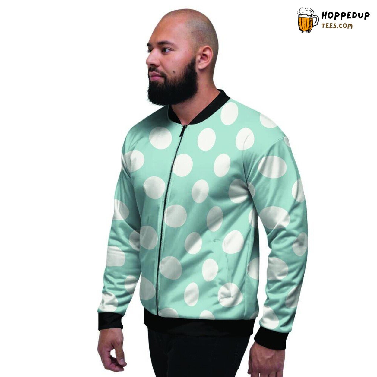 Polka Dot Aqua Classic Design Men’s Bomber Jacket Retro Pattern Fashion Art