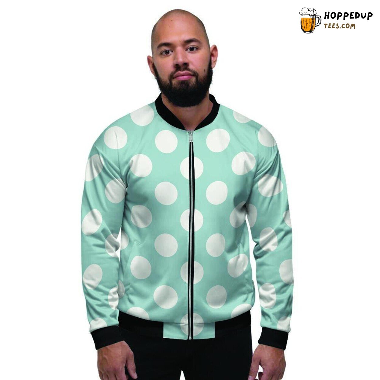Polka Dot Aqua Classic Design Men’s Bomber Jacket Retro Pattern Fashion Art