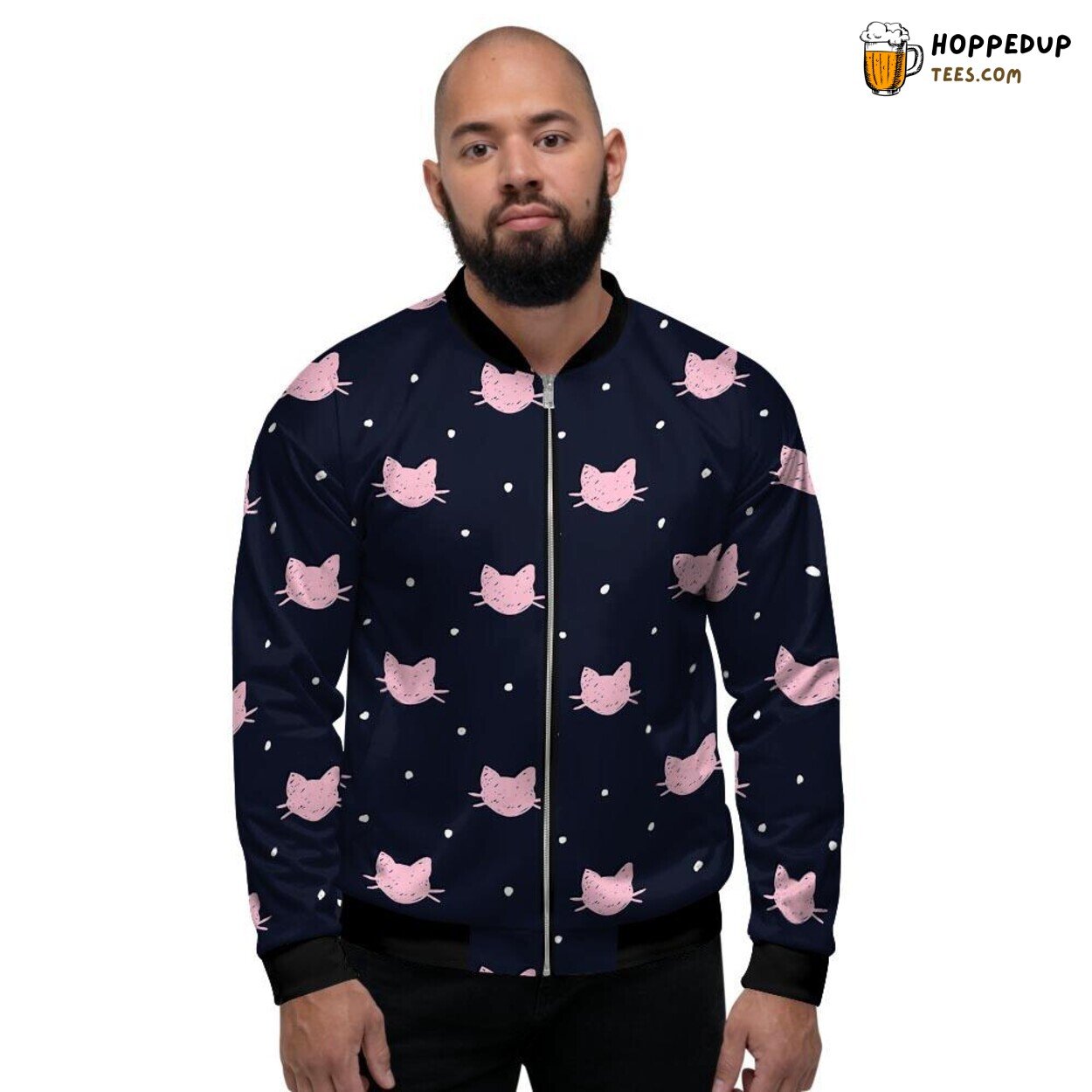 Polka Dot Artistry Meets Cute Cat Design Men’s Bomber Jacket Playful Fashion