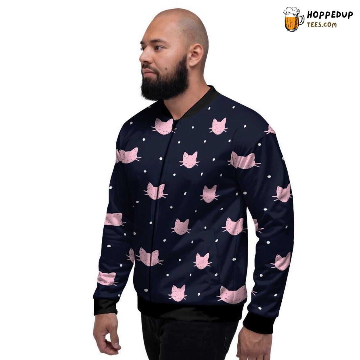 Polka Dot Artistry Meets Cute Cat Design Men’s Bomber Jacket Playful Fashion