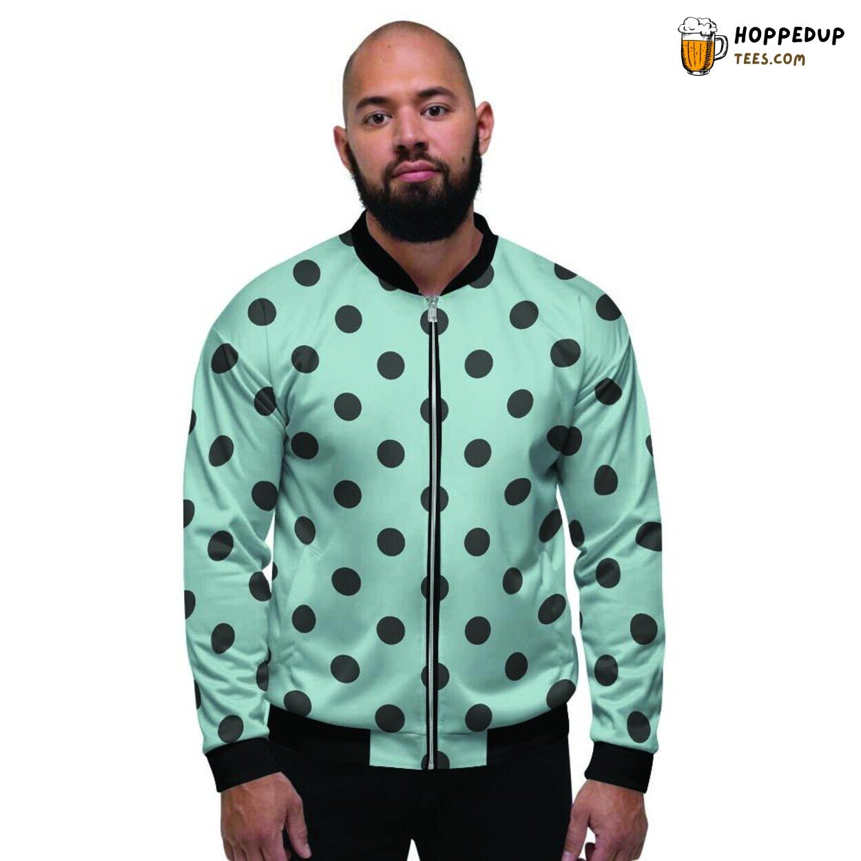 Polka Dot Black Aqua Design Men’s Bomber Jacket Classic Fashion Elegance