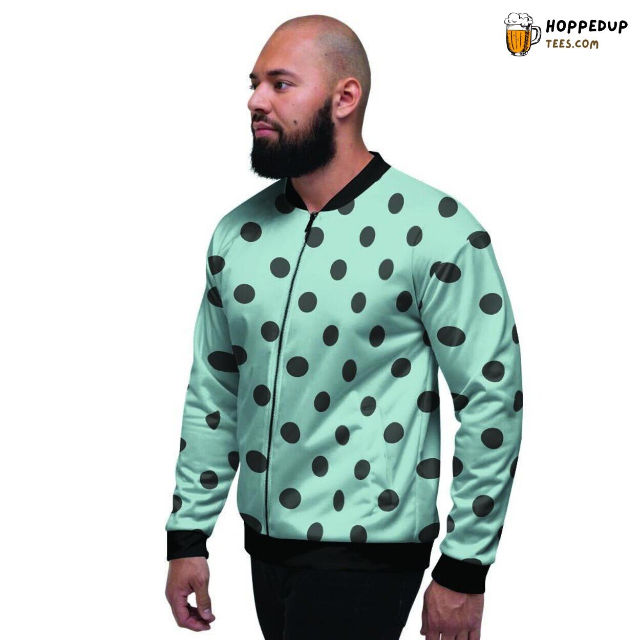 Polka Dot Black Aqua Design Men’s Bomber Jacket Classic Fashion Elegance