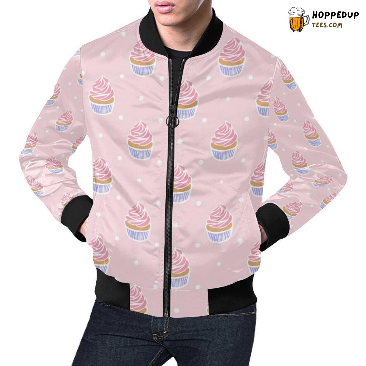 Polka Dot Cupcake Pattern Print Men’s Bomber Jacket Unique Look