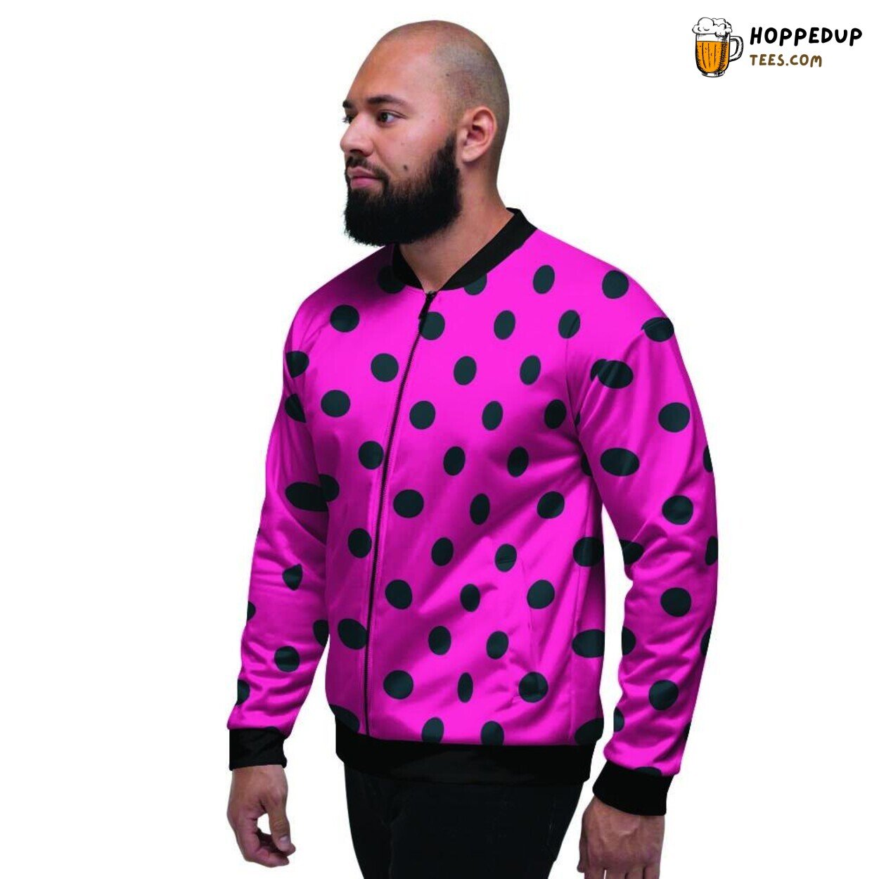 Polka Dot Design in Pink Black Tones Men’s Bomber Jacket Classic Pattern Show