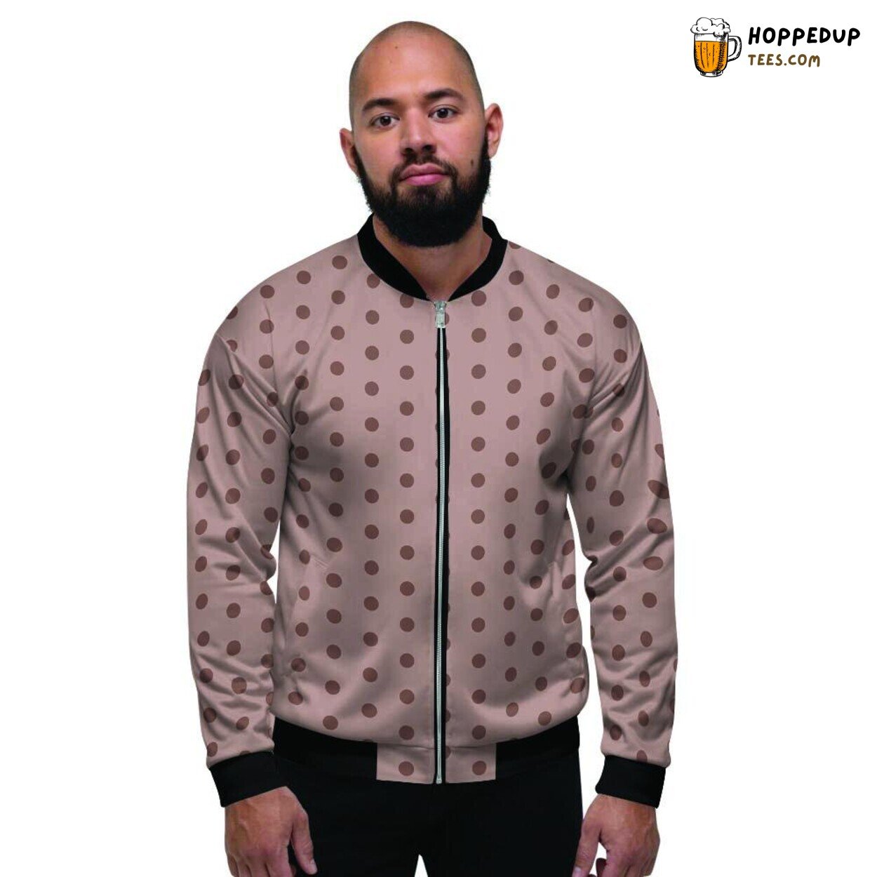 Polka Dot Design in Tan Brown Hue Men’s Bomber Jacket Classic Pattern Fashion