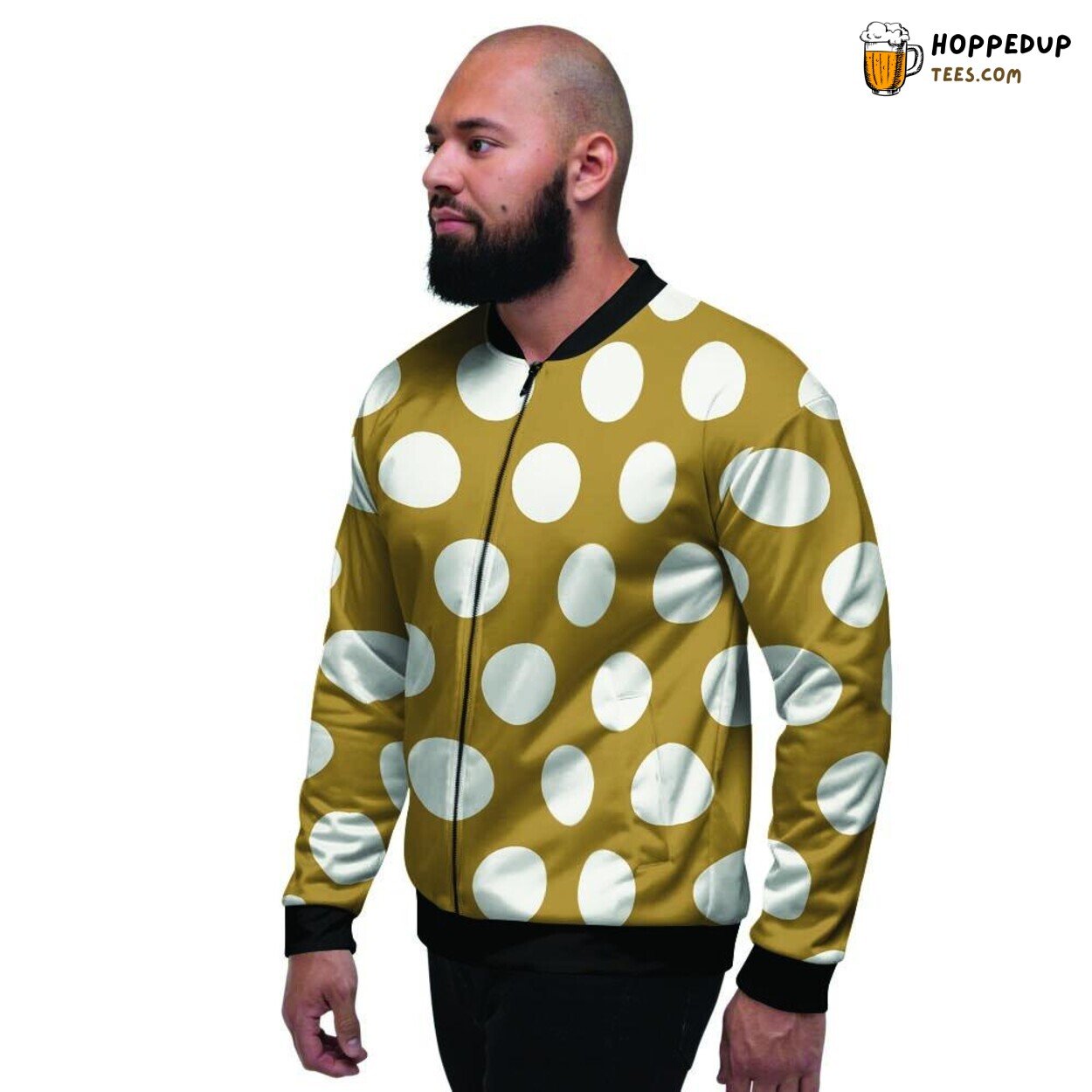Polka Dot Design White Yellow Men’s Bomber Jacket Vintage Inspired Fashion Wear