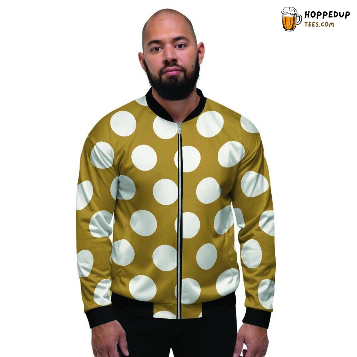 Polka Dot Design White Yellow Men’s Bomber Jacket Vintage Inspired Fashion Wear