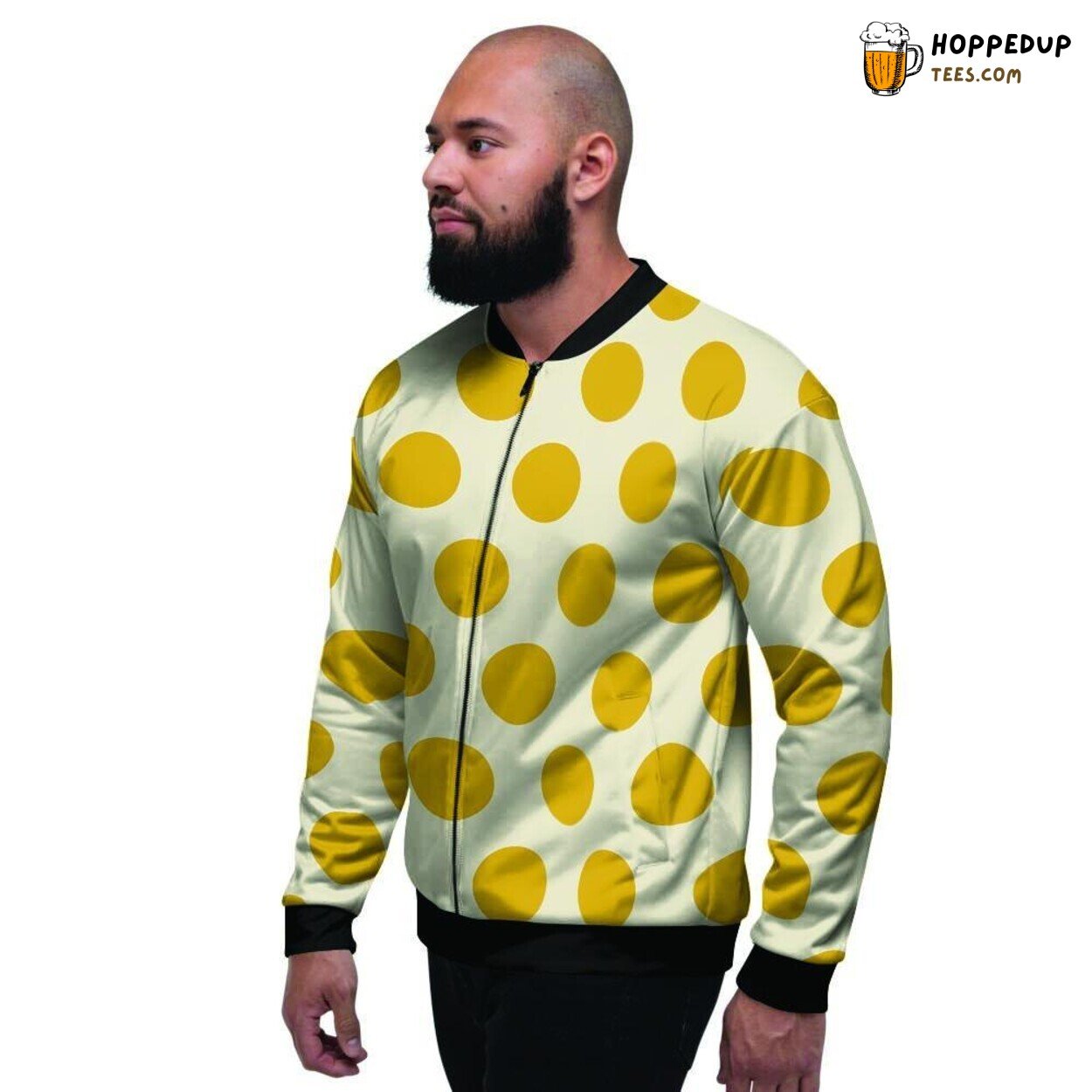 Polka Dot Design Yellow White Men’s Bomber Jacket Bright Spotted Fashion Wear