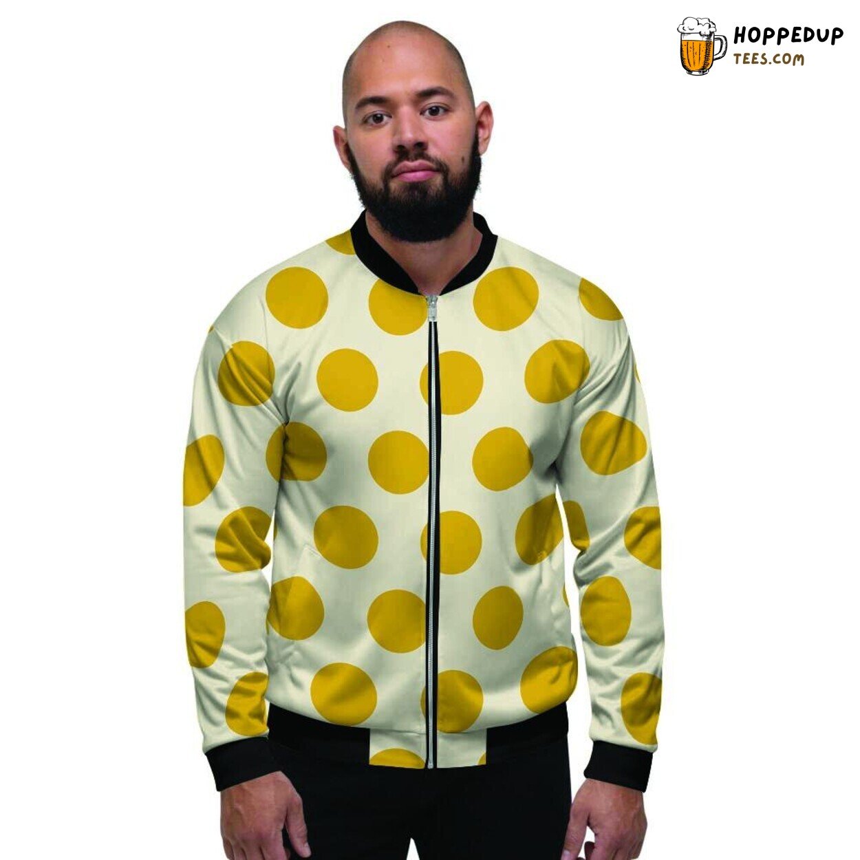 Polka Dot Design Yellow White Men’s Bomber Jacket Bright Spotted Fashion Wear