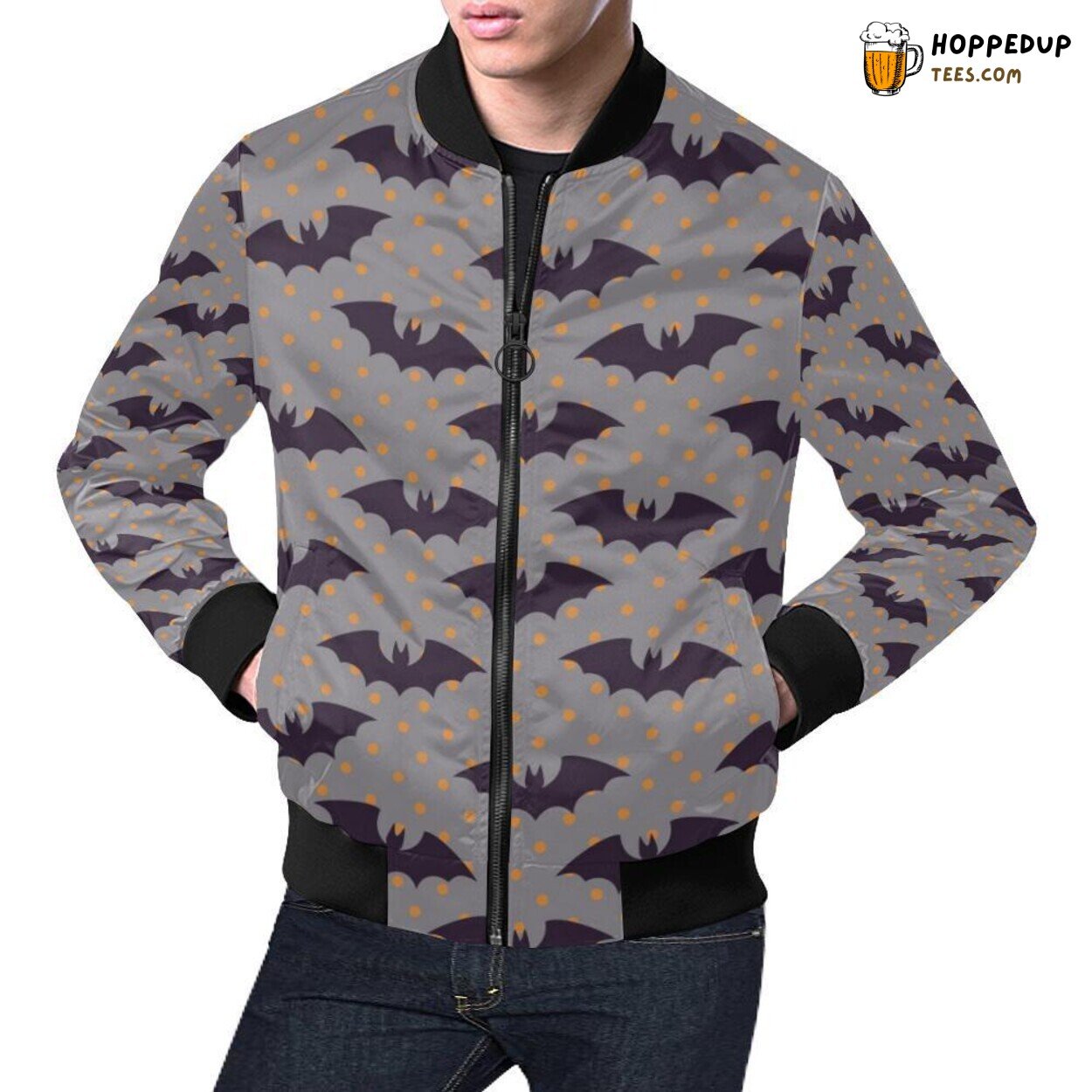 Polka Dot Halloween Bat Pattern Print Men’s Bomber Jacket Design