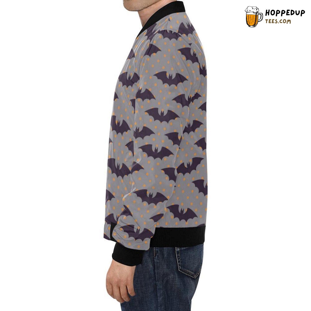 Polka Dot Halloween Bat Pattern Print Men’s Bomber Jacket Design