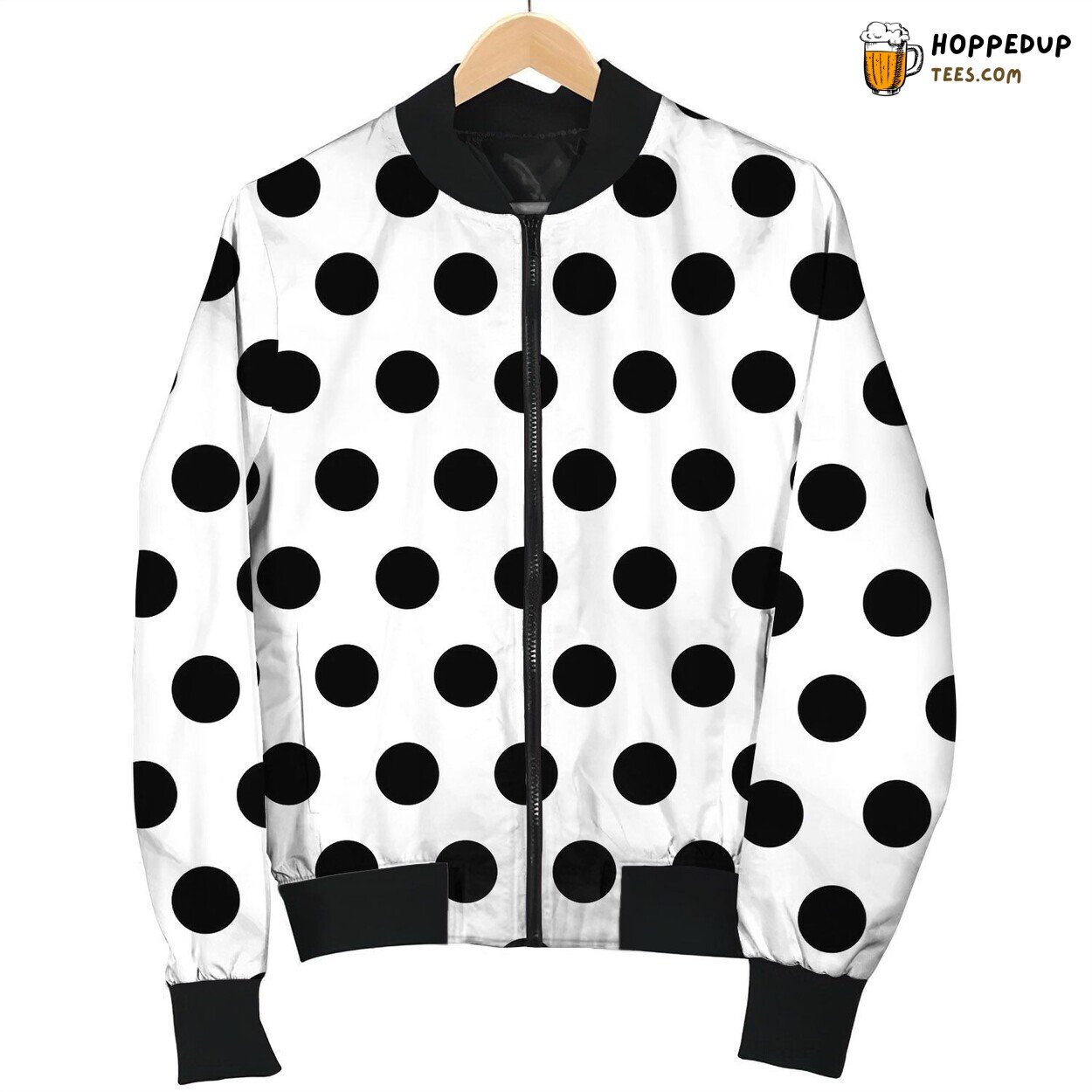 Polka Dot Motifs Black White Bomber Jacket