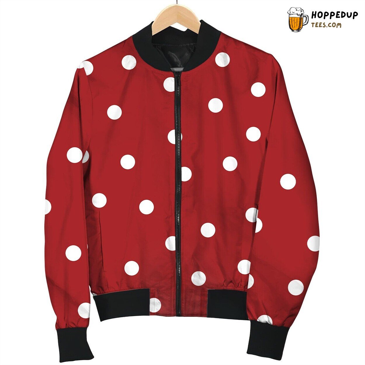 Polka Dot Motifs Red White Bomber Jacket