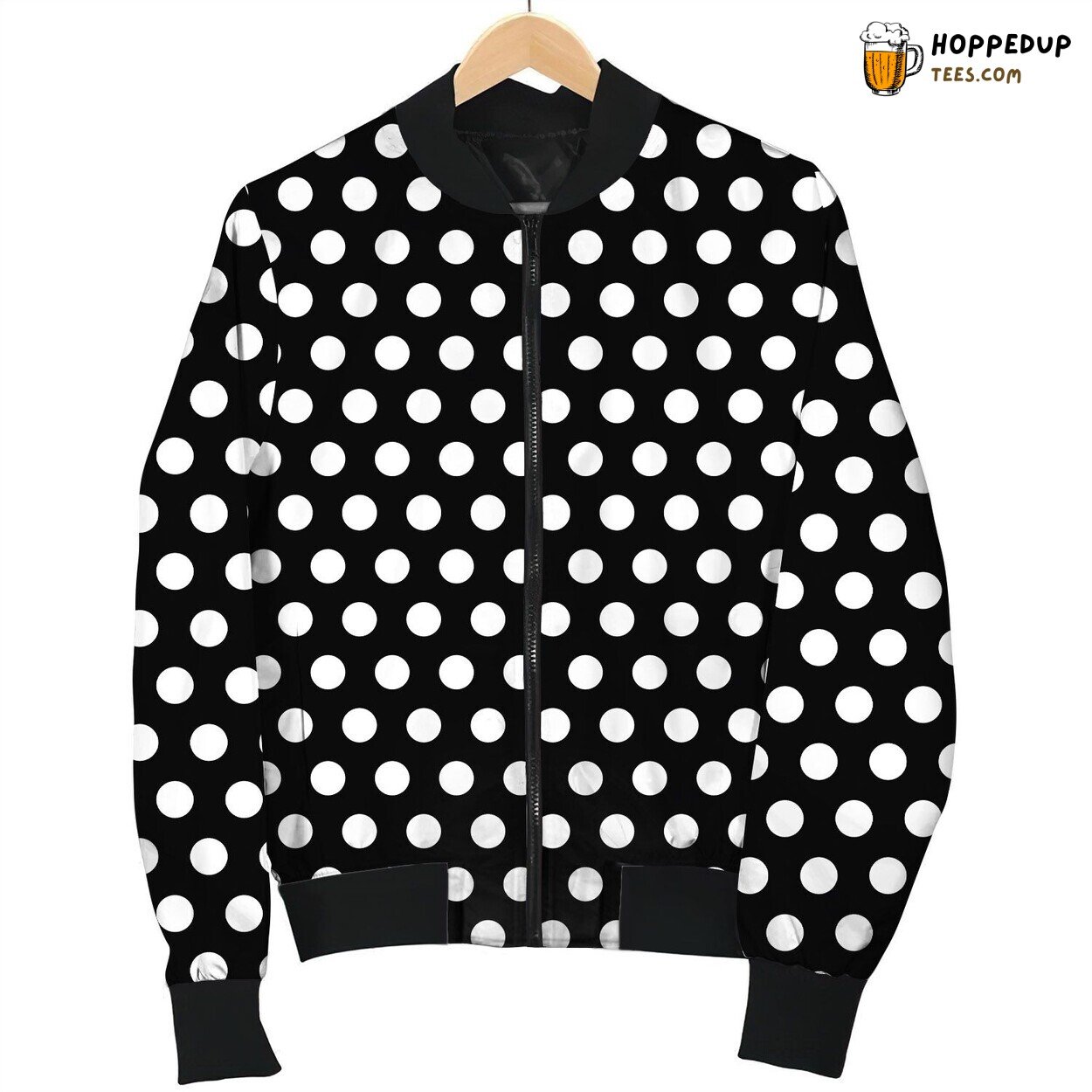 Polka Dot Motifs White Black Bomber Jacket