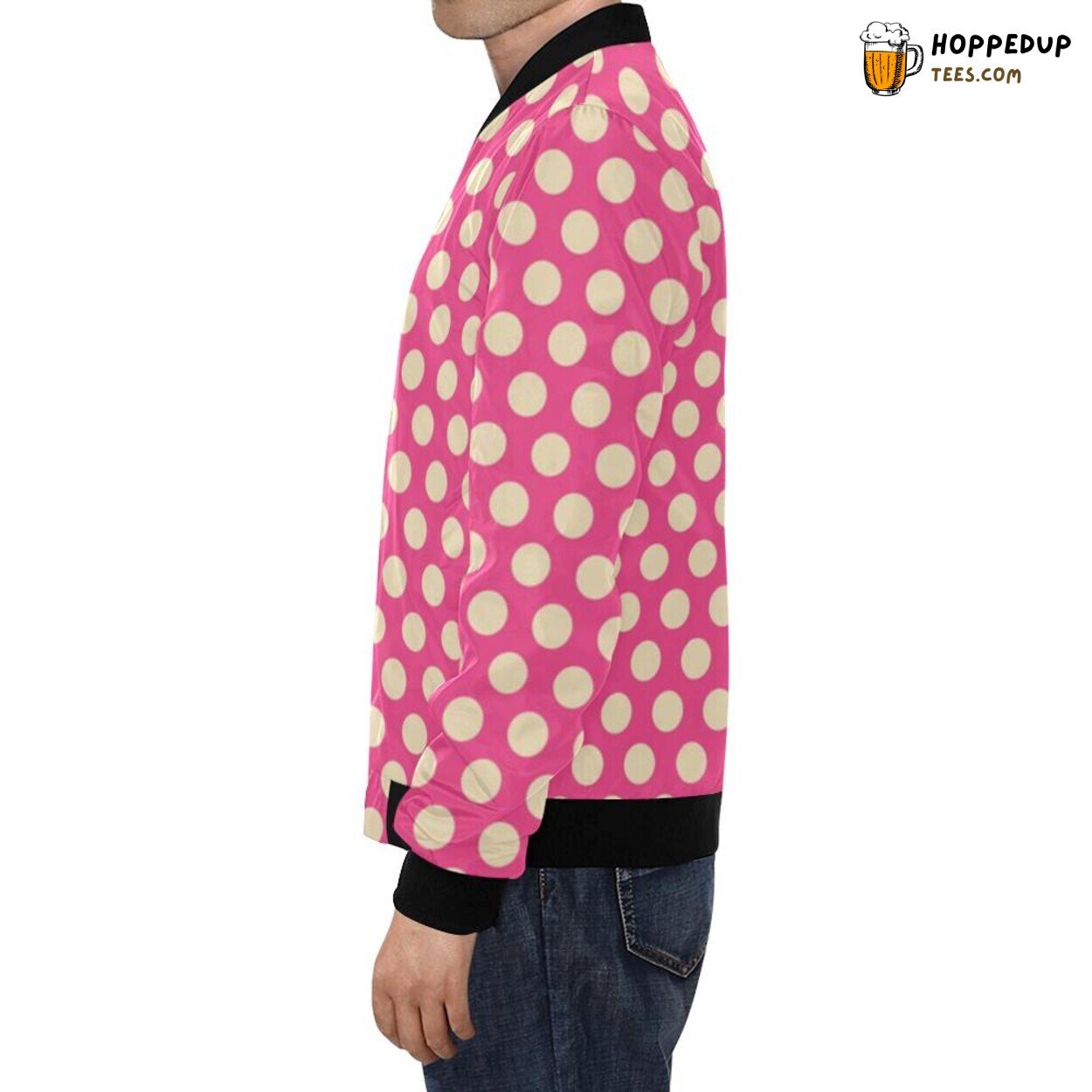 Polka Dot Pink White Design Men’s Bomber Jacket Vibrant Spotted Fashion Statement
