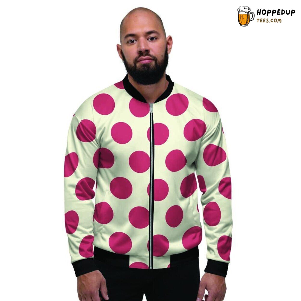 Polka Dot Red White Design Men’s Bomber Jacket Classic Spotted Fashion Statement