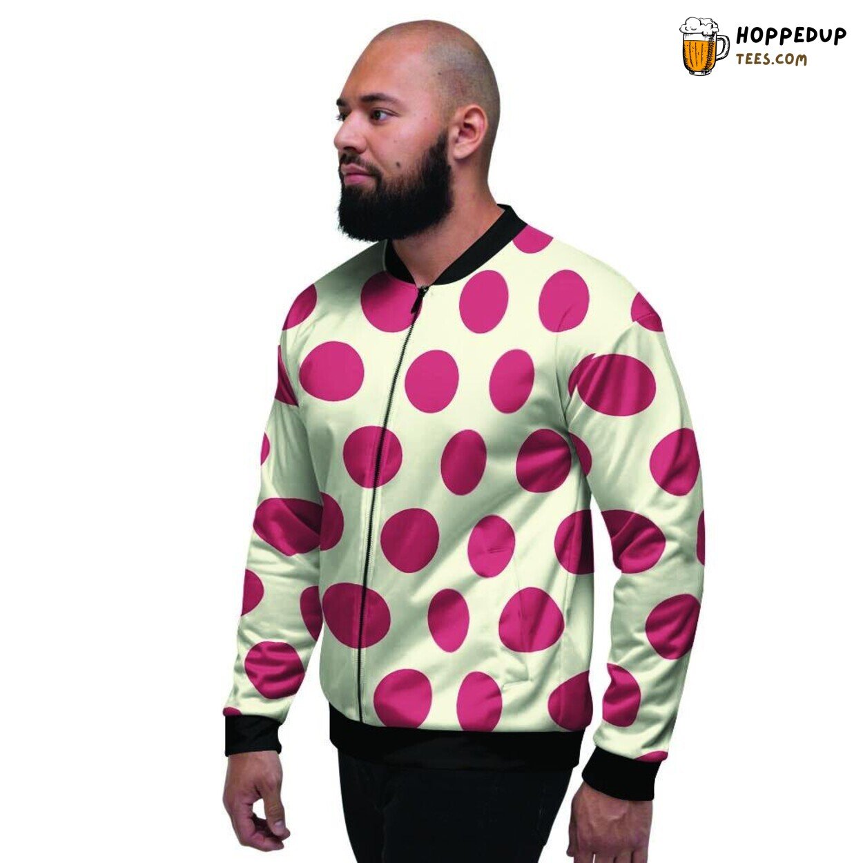 Polka Dot Red White Design Men’s Bomber Jacket Classic Spotted Fashion Statement