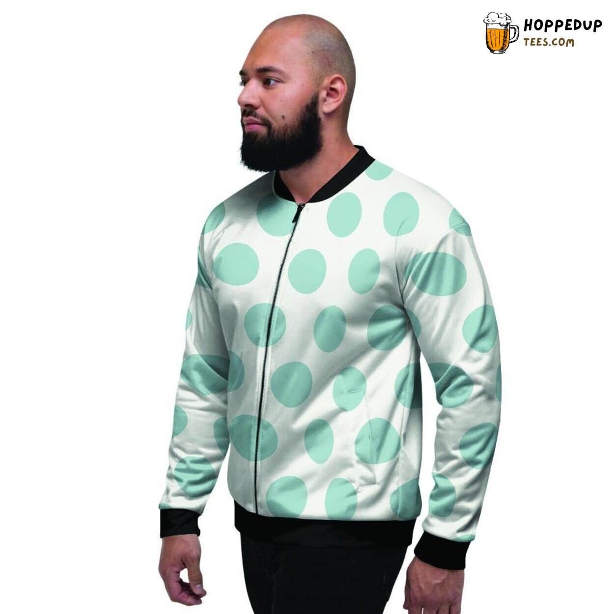 Polka Dot Turquoise White Design Men’s Bomber Jacket Fresh Spotted Fashion Look