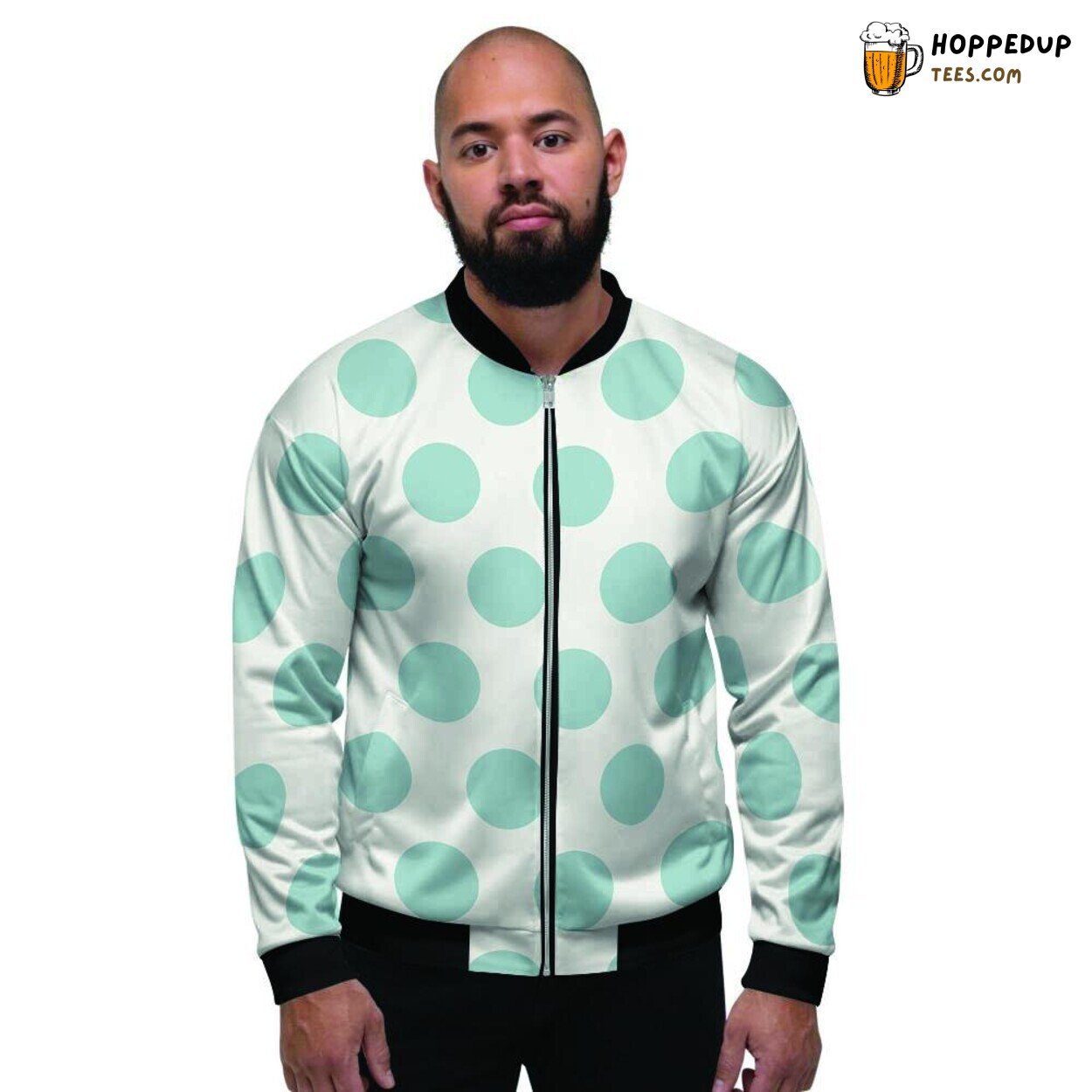 Polka Dot Turquoise White Design Men’s Bomber Jacket Fresh Spotted Fashion Look