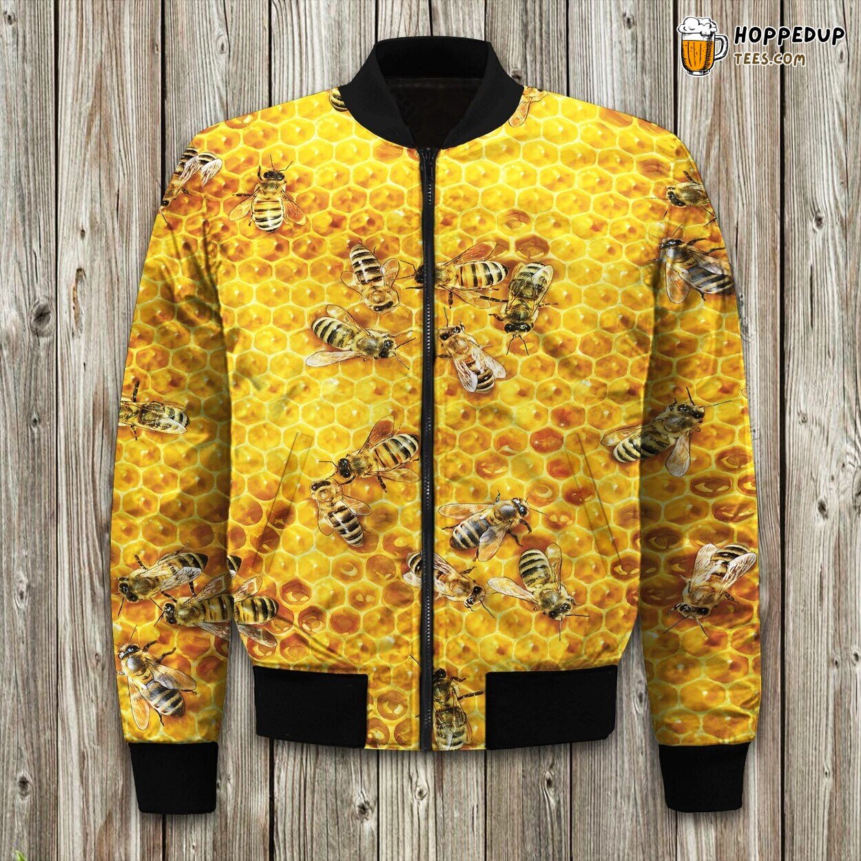Pollinating Bee Theme Winter Bomber Jacket Tailored Unique Elegance Precision