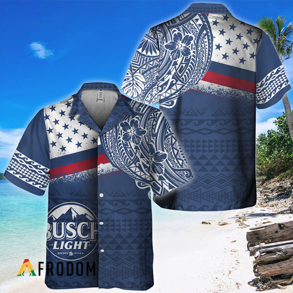 Polynesian Blue Busch Light Hawaiian Shirt HU